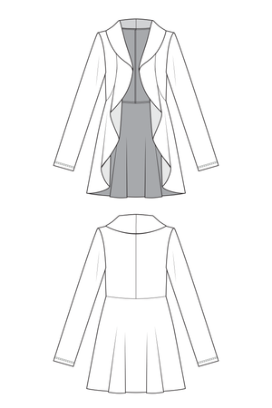 Kirsi cardigan line drawings for long view, open collar